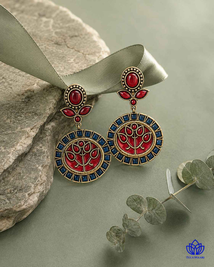 Elegant Indraja Red Blue Silver-Plated Earrings