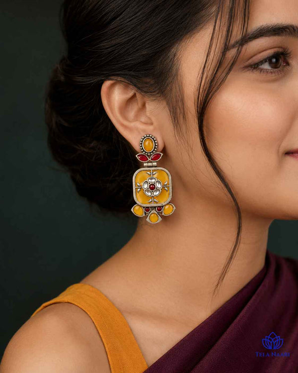 Gavi Silver Plated Yellow Dangler Earrings