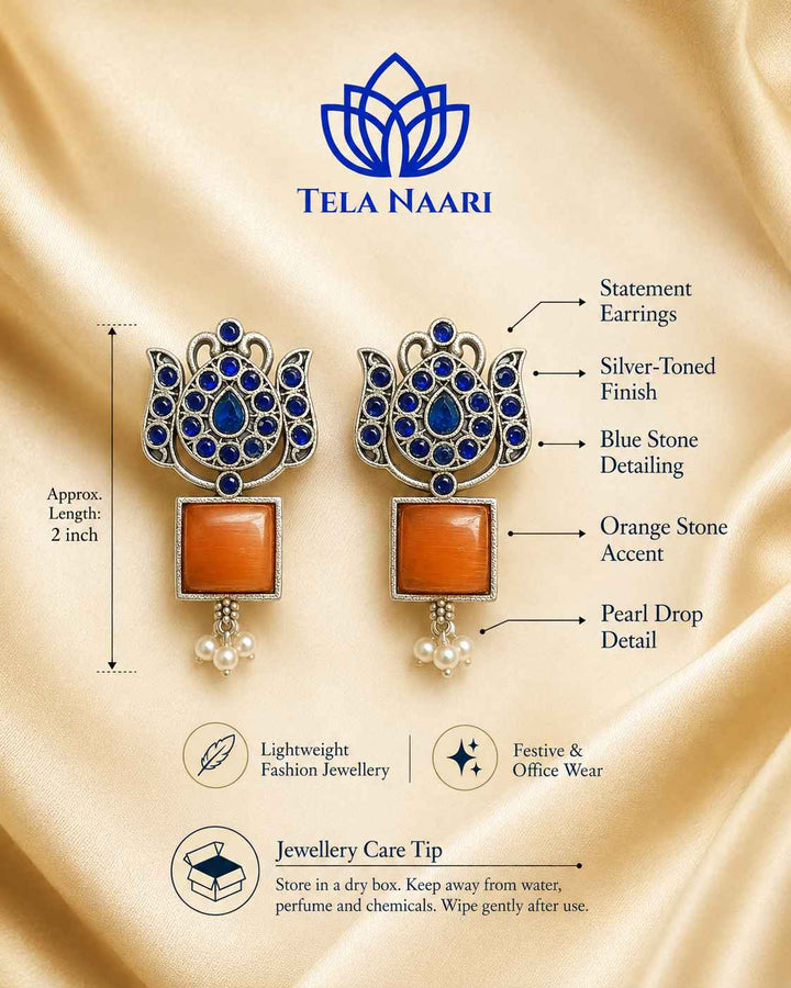 Silver Oxidised Earrings Azalea Orange