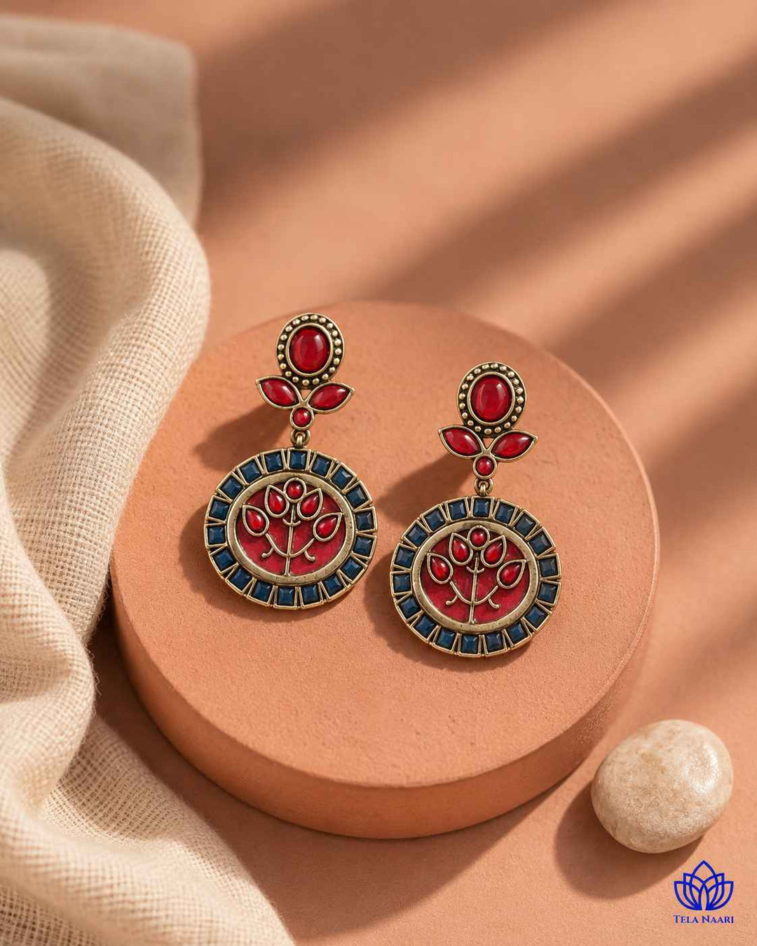 Elegant Indraja Red Blue Silver-Plated Earrings