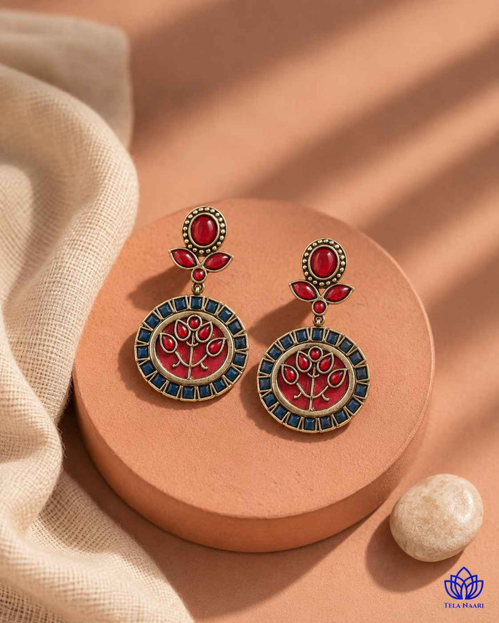 Elegant Indraja Red Blue Silver-Plated Earrings