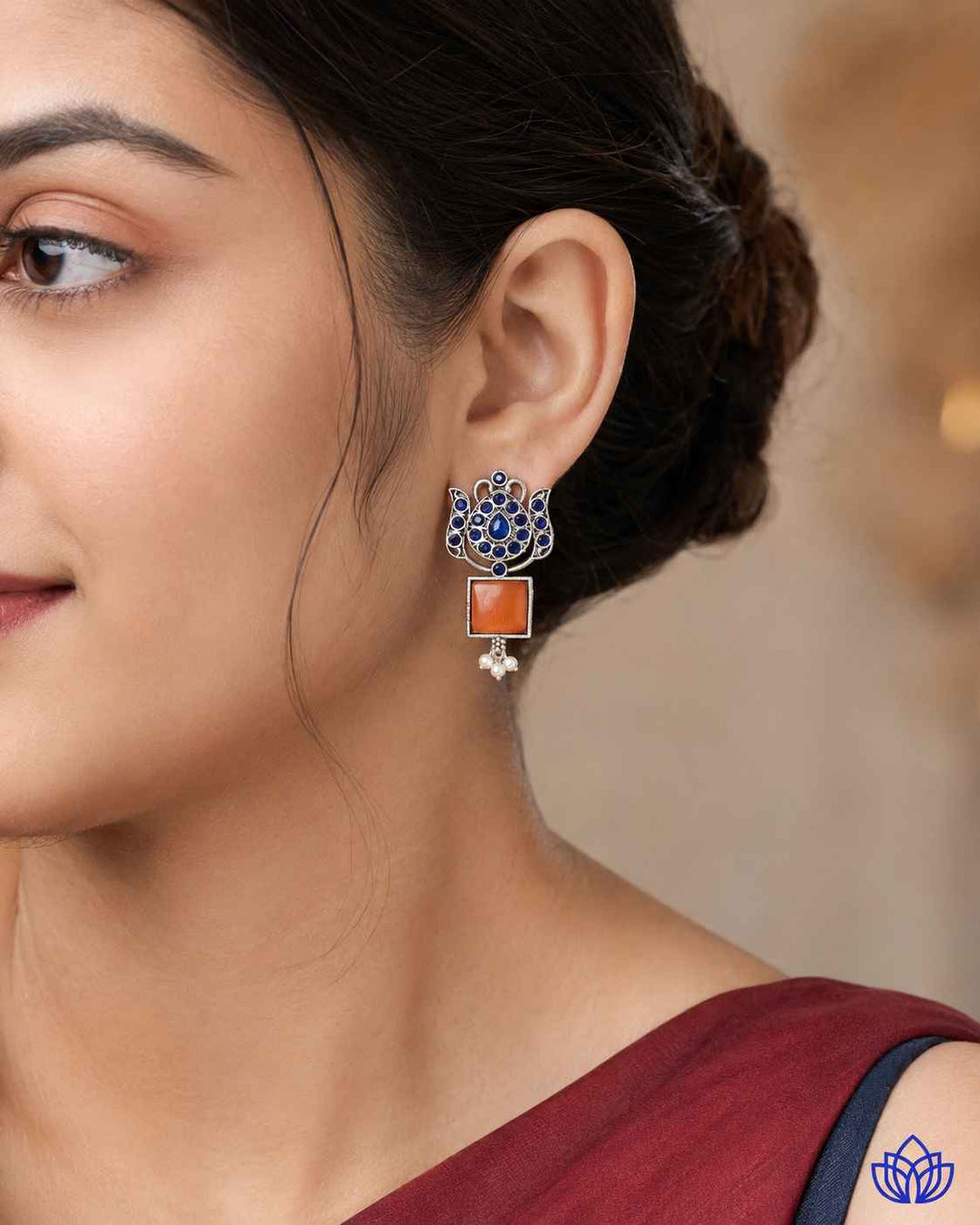 Silver Oxidised Earrings Azalea Orange