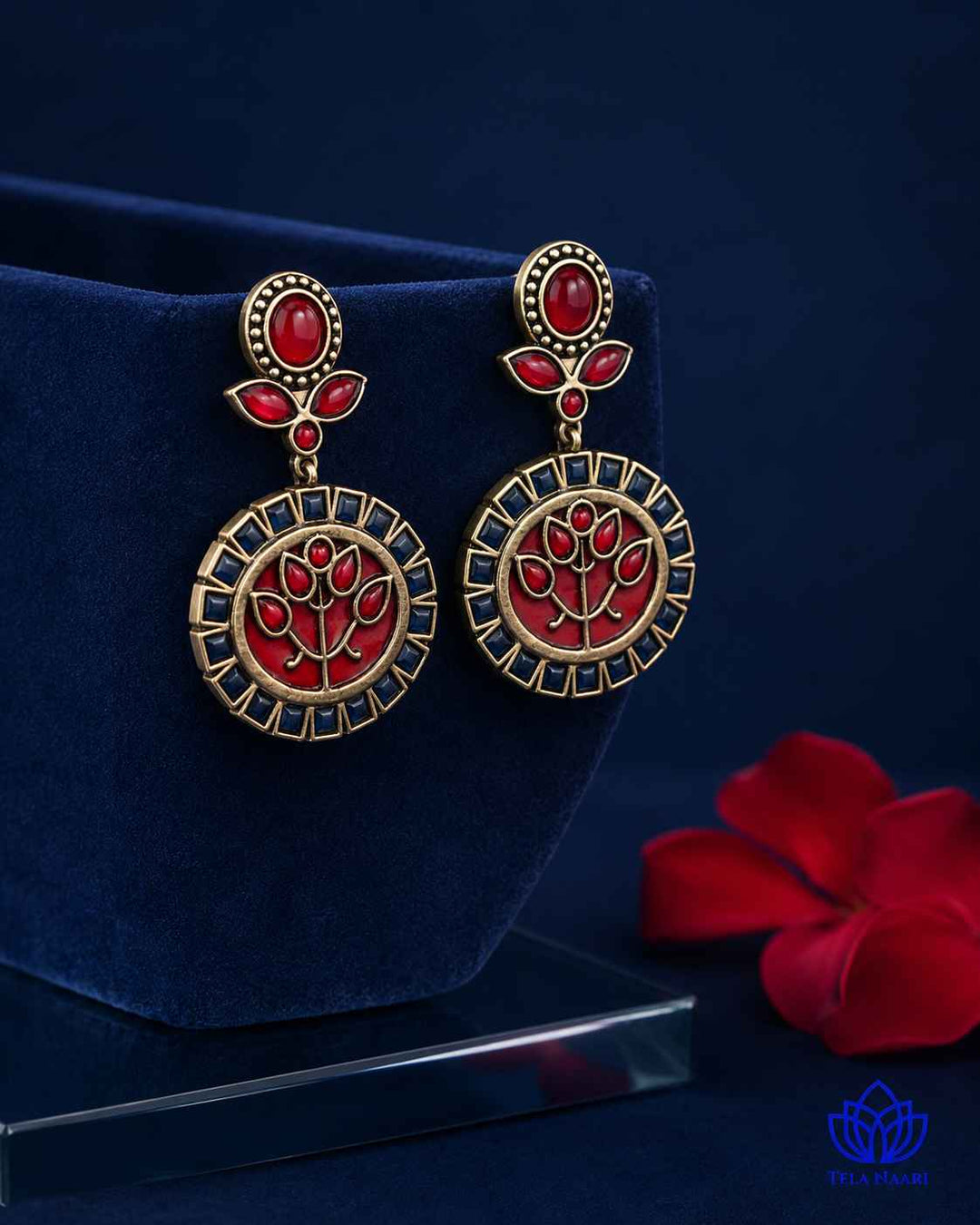 Elegant Indraja Red Blue Silver-Plated Earrings