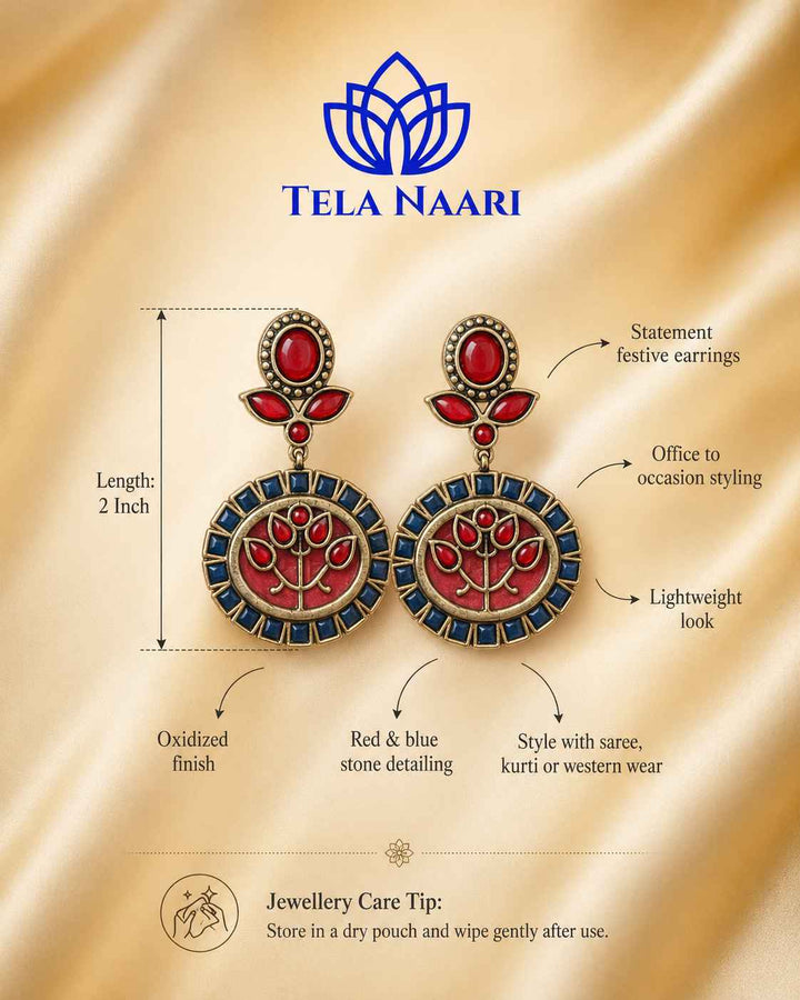 Elegant Indraja Red Blue Silver-Plated Earrings