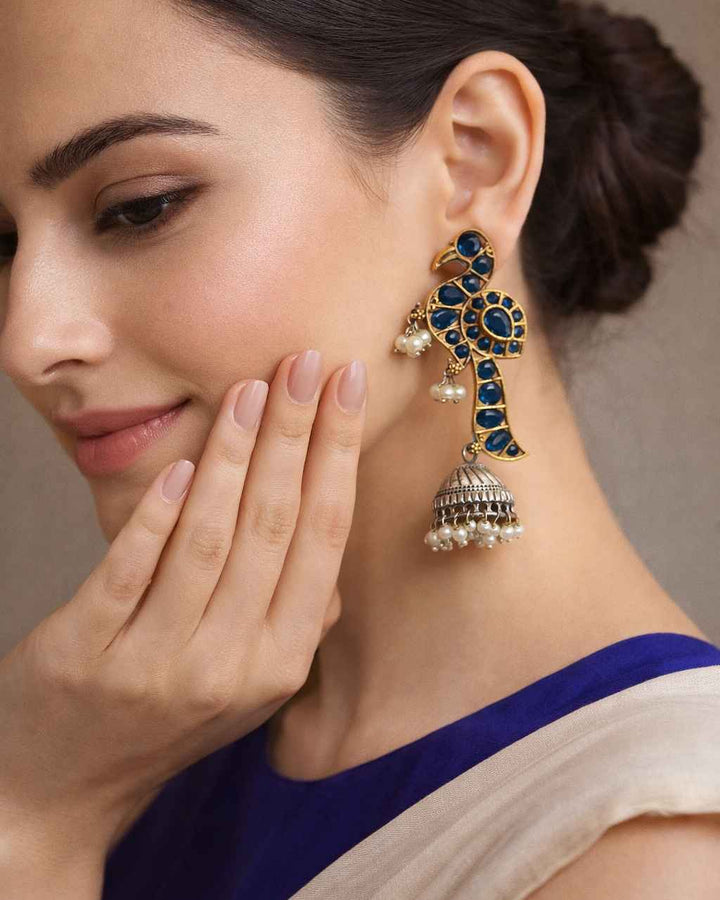 Elegant Ishika Dual Tone Peacock Silver Plated Earrings