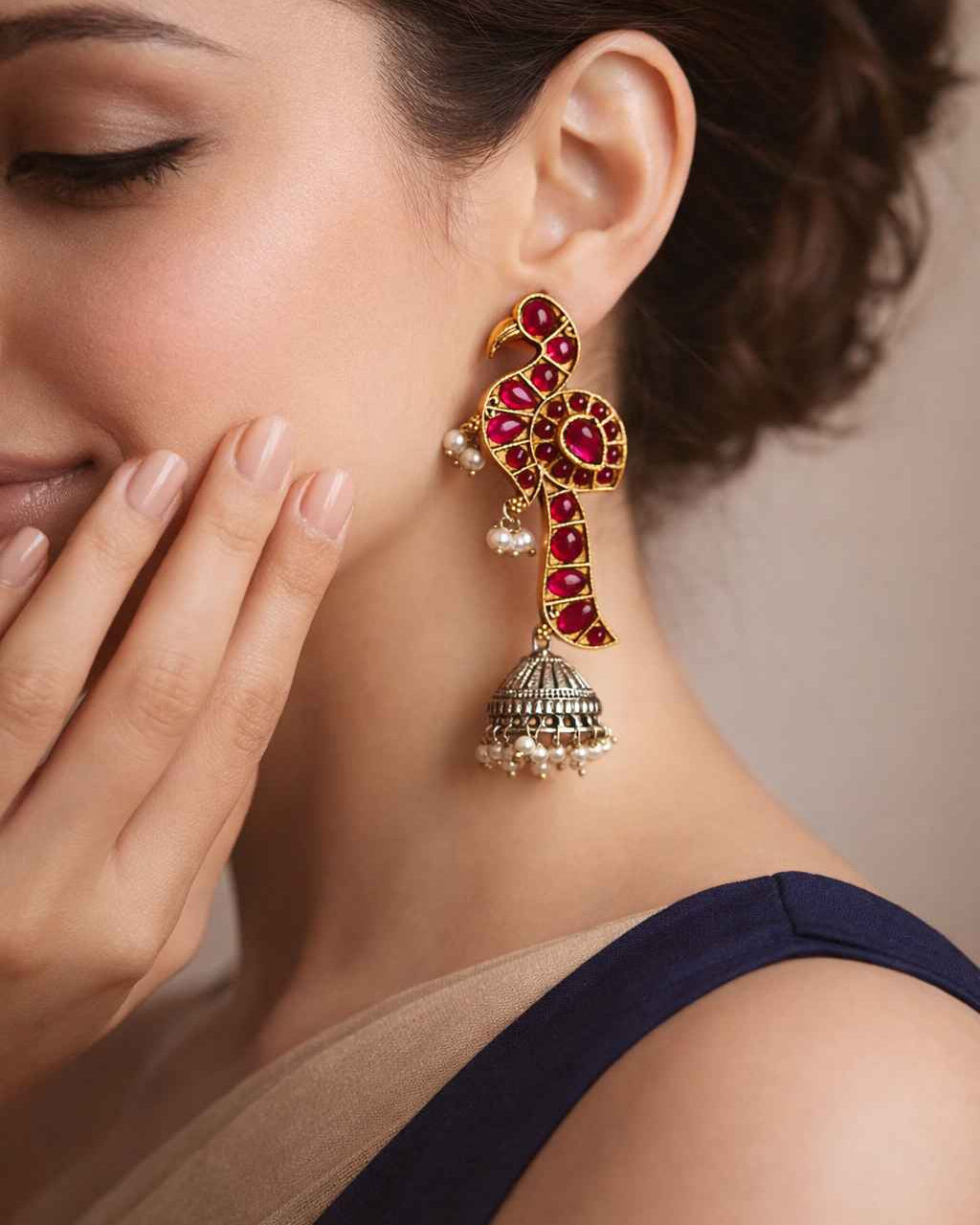 Elegant Ishika Dual Tone Peacock Silver Plated Earrings