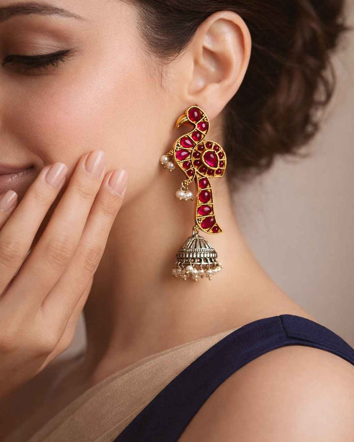 Elegant Ishika Dual Tone Peacock Silver Plated Earrings