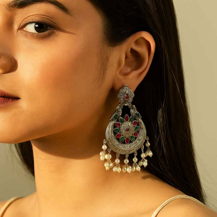 BRASS SILVER REPLICA Dangler EARRINGS MEGHAL