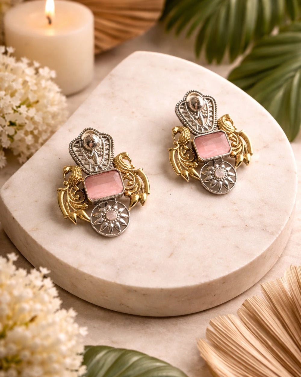 Nilofer dual tone earrings Pink variant – statement earrings by TelaNaari