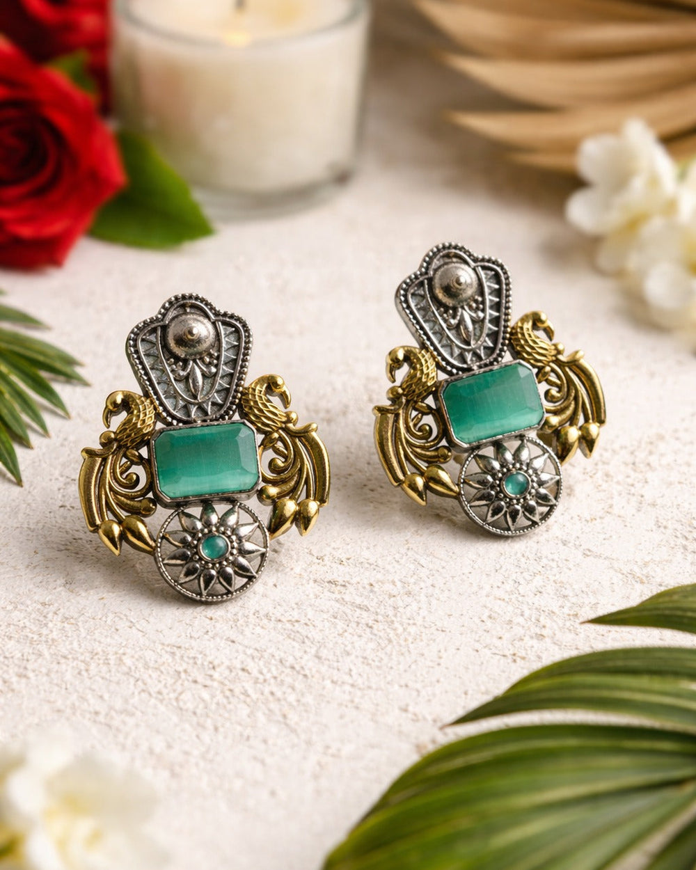 Nilofer dual tone earrings Blue variant – statement earrings by TelaNaari
