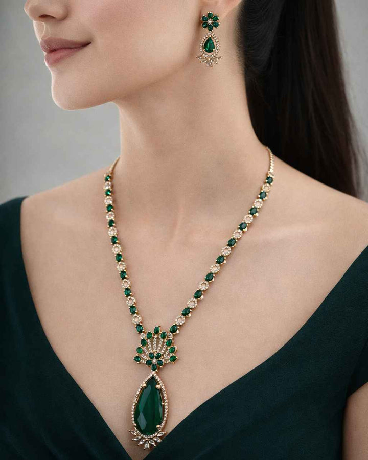 American Diamond Zirconia Layered Necklace Set Elizabeth