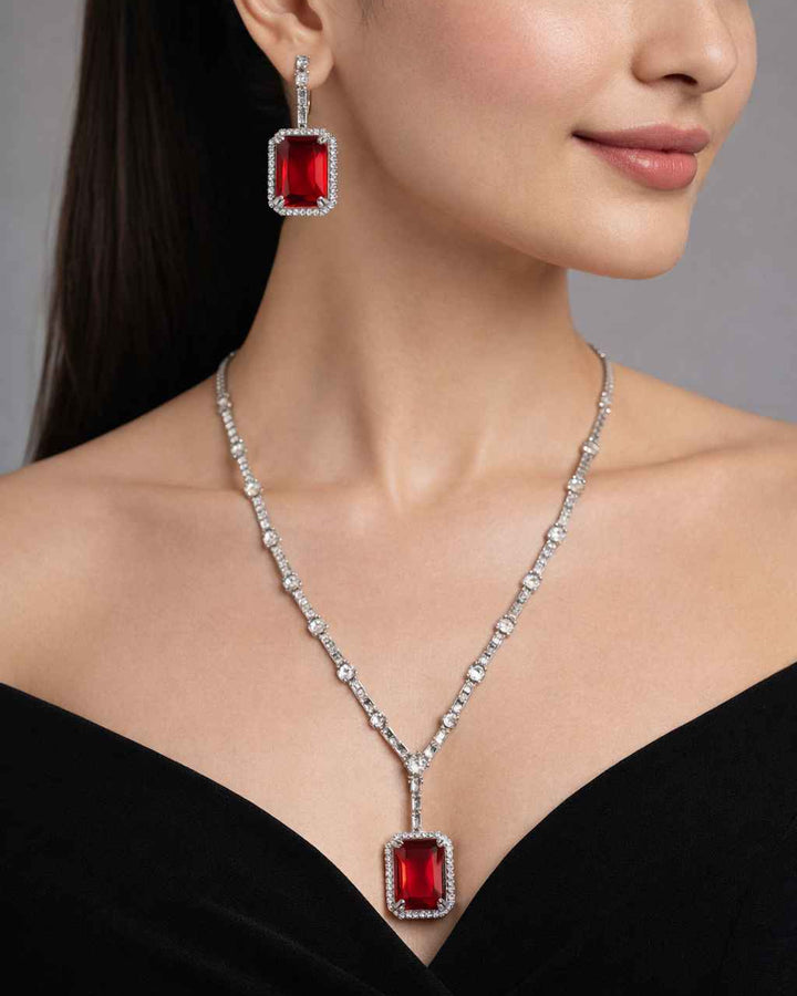 American Diamond Zirconia Layered Necklace Set Nora