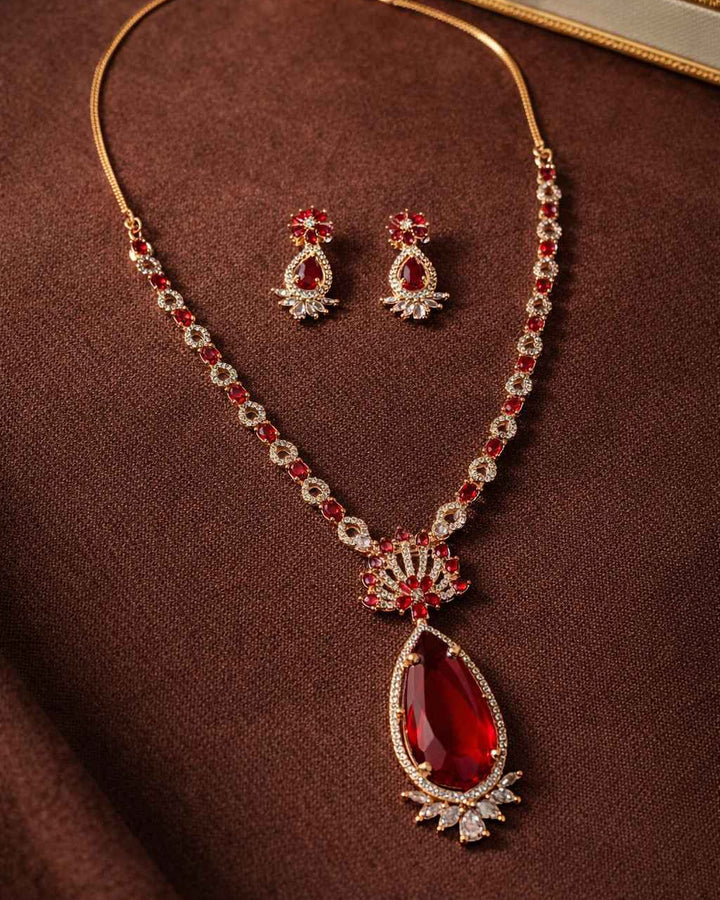 American Diamond Rose Gold Zirconia Layered Necklace Set Hazel