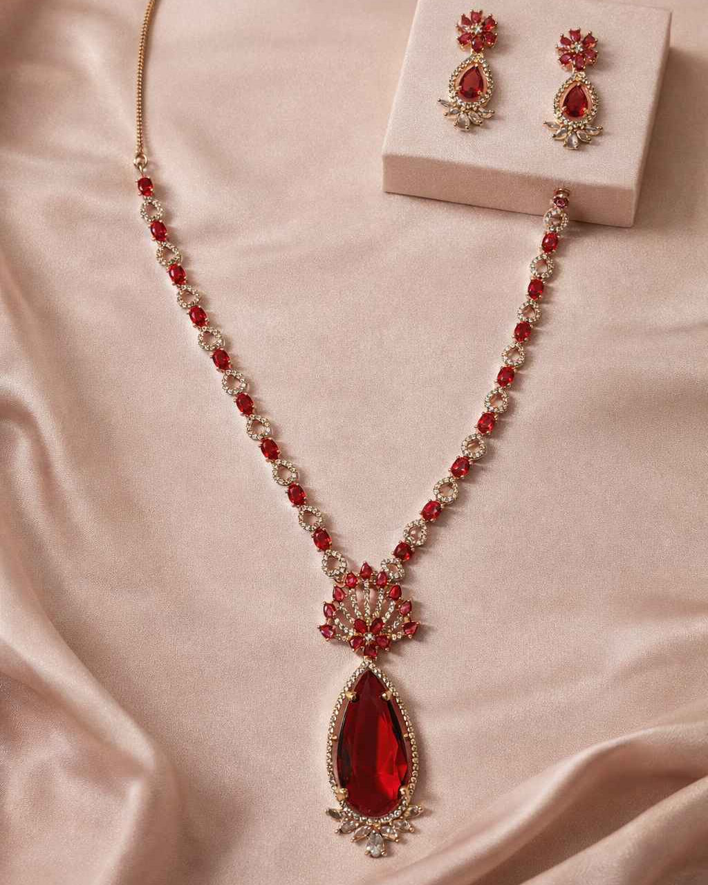 American Diamond Rose Gold Zirconia Layered Necklace Set Hazel