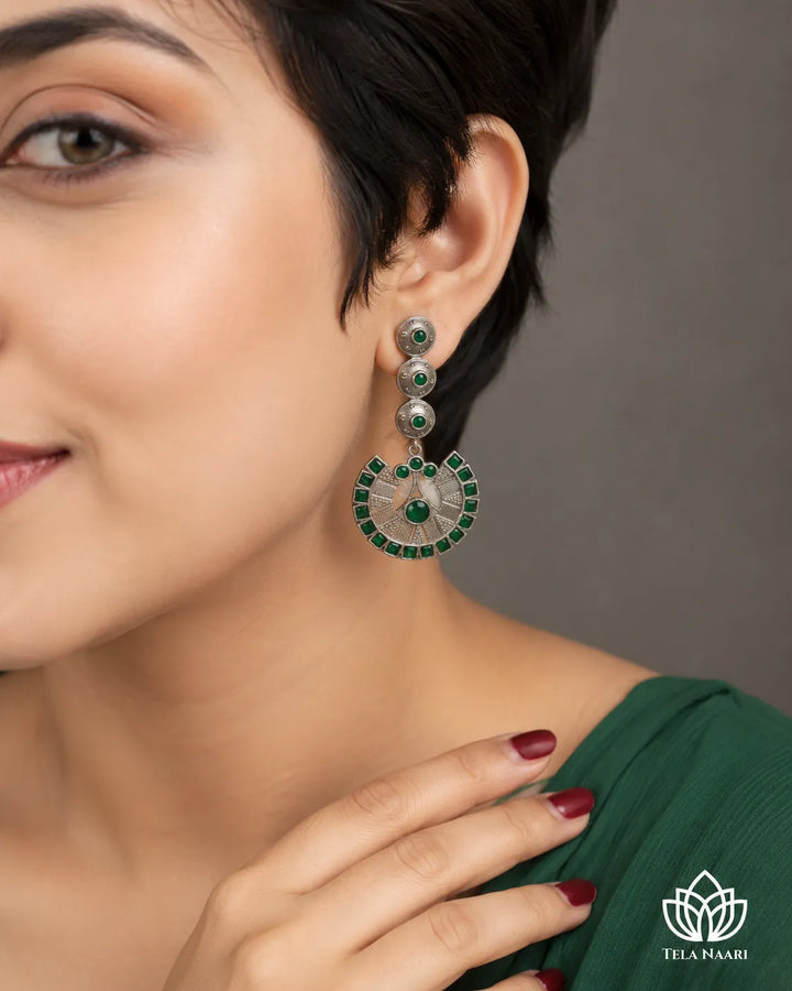 Emerald Vaji Green Chandbali Statement Earrings