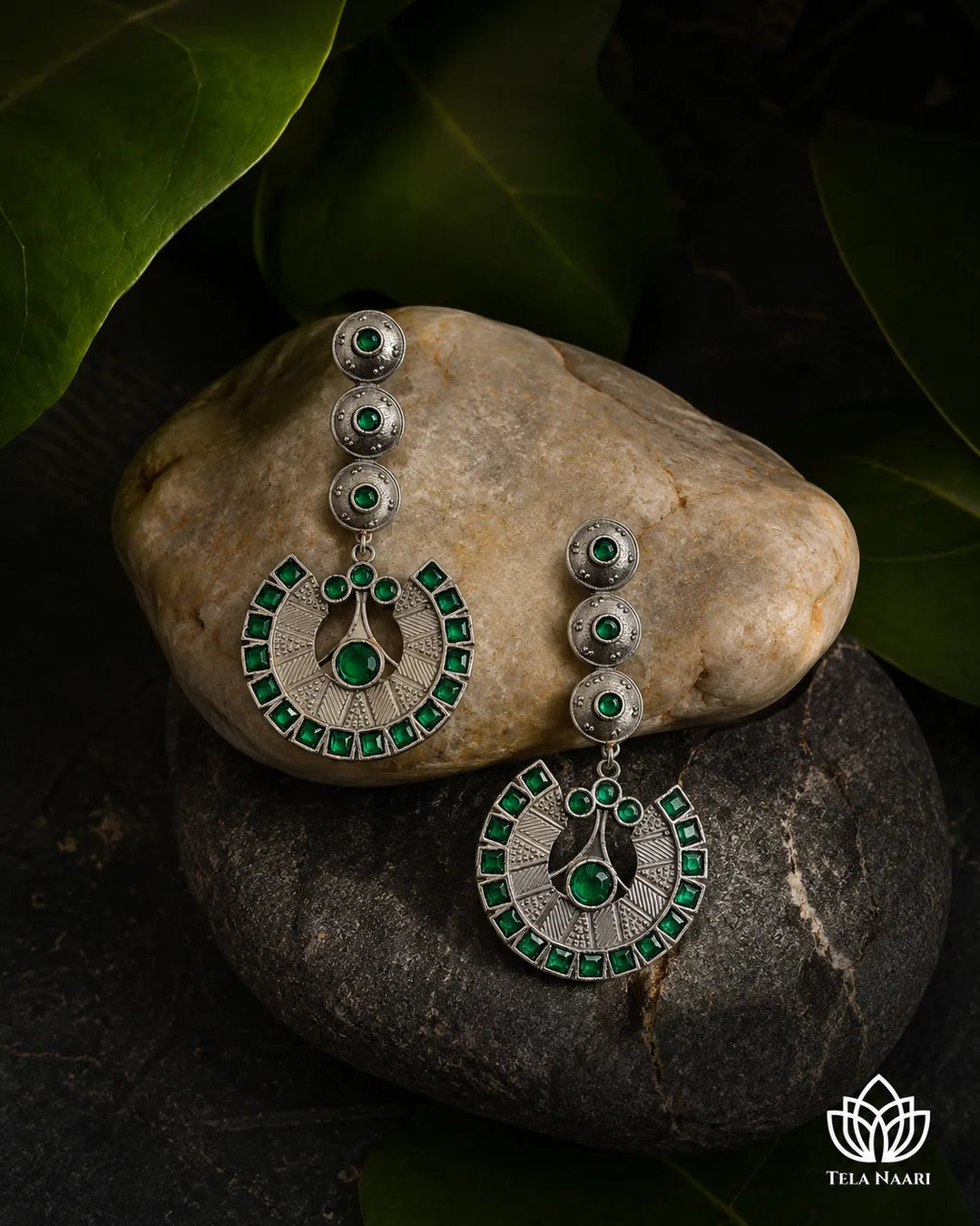 Emerald Vaji Green Chandbali Statement Earrings