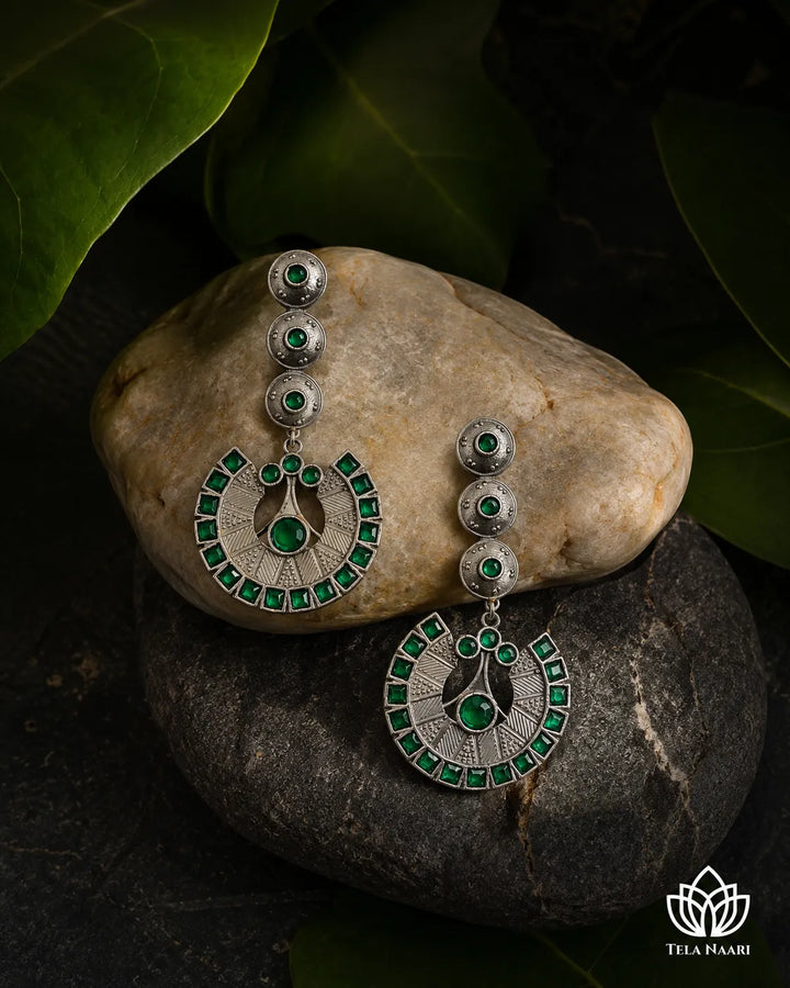 Emerald Vaji Green Chandbali Statement Earrings