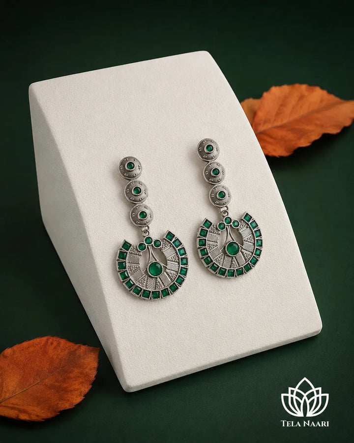 Emerald Vaji Green Chandbali Statement Earrings