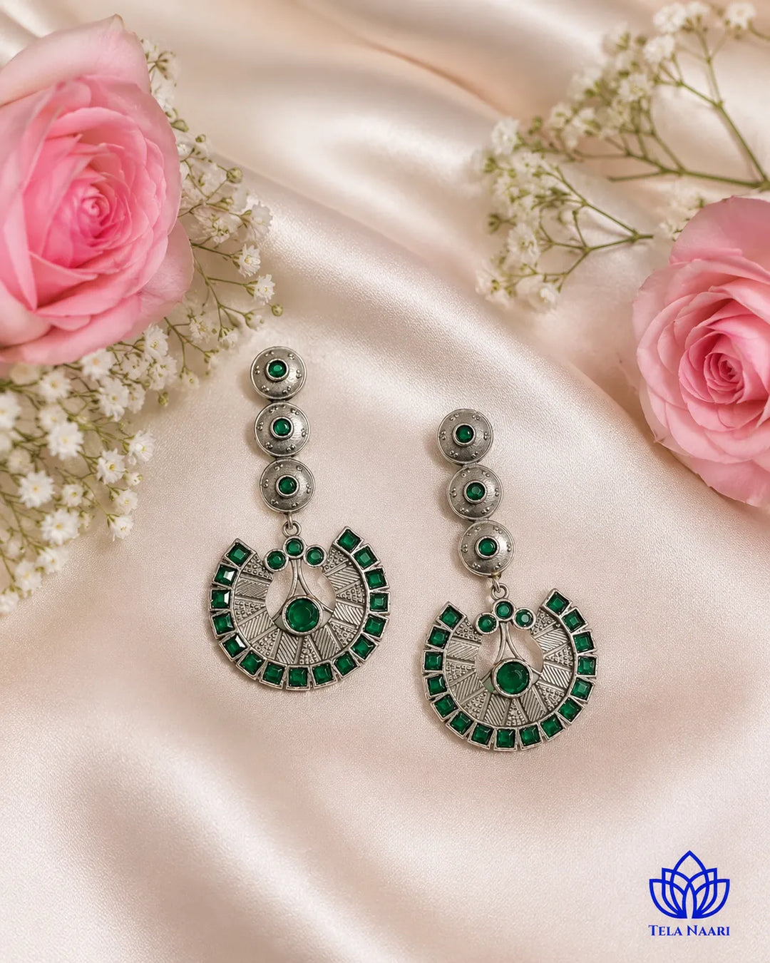 Emerald Vaji Green Chandbali Statement Earrings