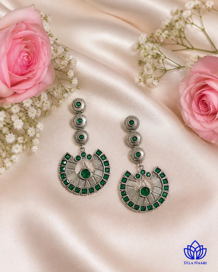 Emerald Vaji Green Chandbali Statement Earrings