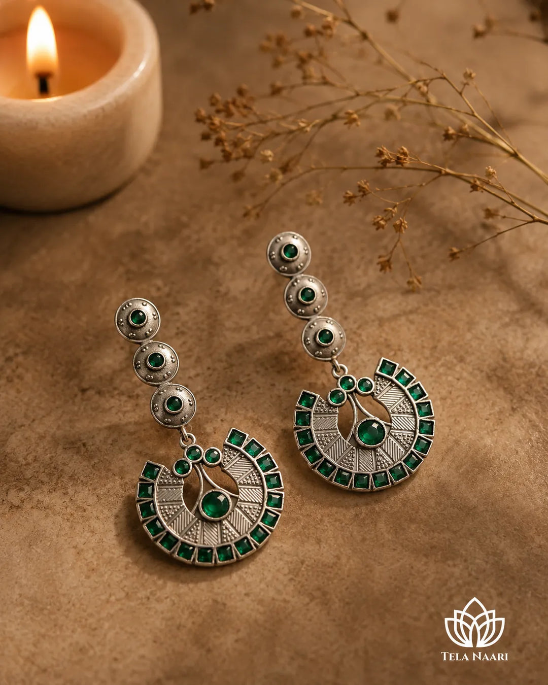 Emerald Vaji Green Chandbali Statement Earrings