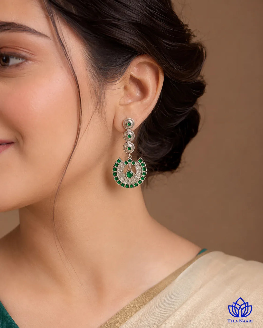 Emerald Vaji Green Chandbali Statement Earrings