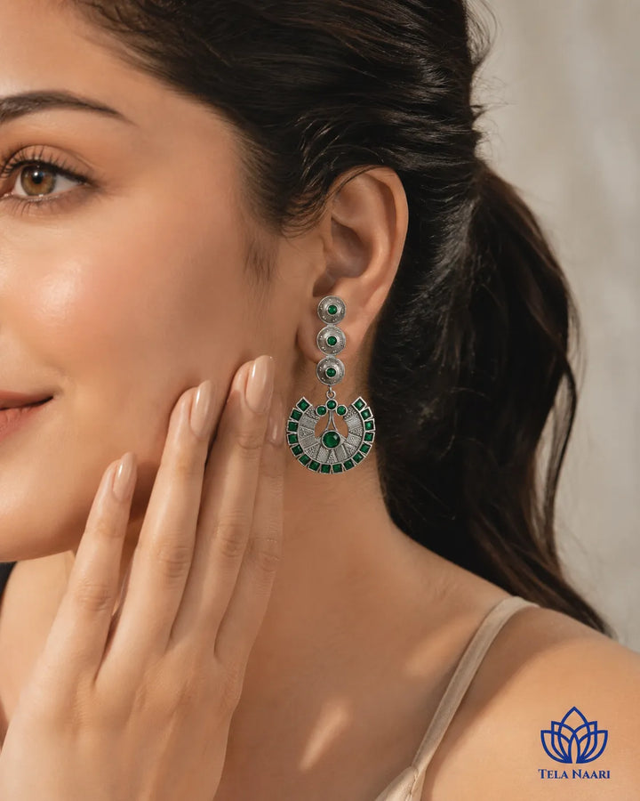Emerald Vaji Green Chandbali Statement Earrings