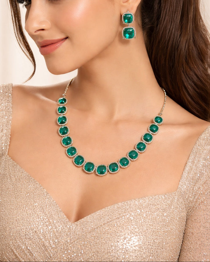 American Diamond Zirconia Layered Necklace Set Aria