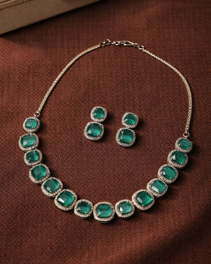 American Diamond Zirconia Layered Necklace Set Aria