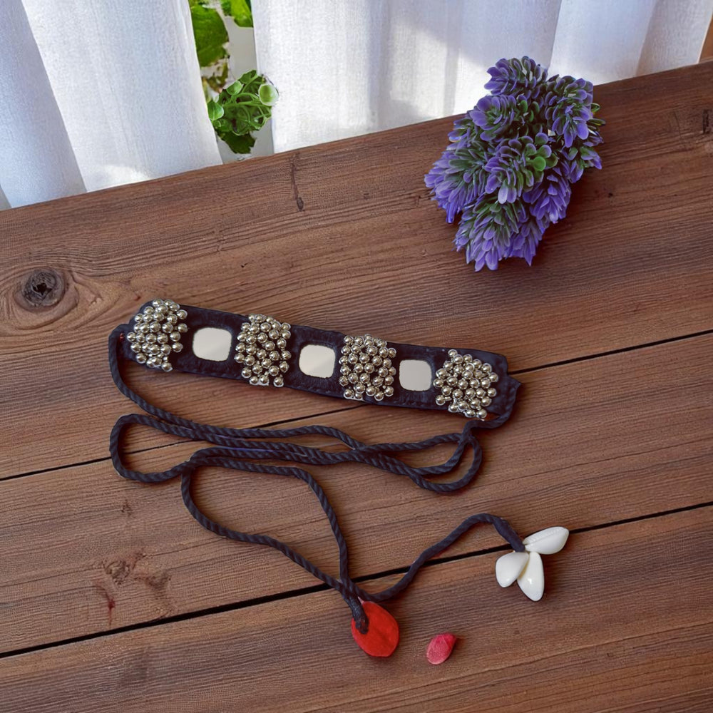 TelaNaari Black Mirror Beaded Handmade Choker - TelaNaari