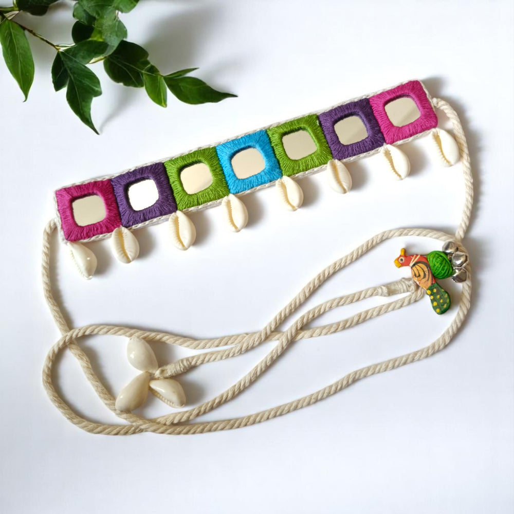 Tela Naari Multicolor Cowrie Shell Fabric Choker - TelaNaari