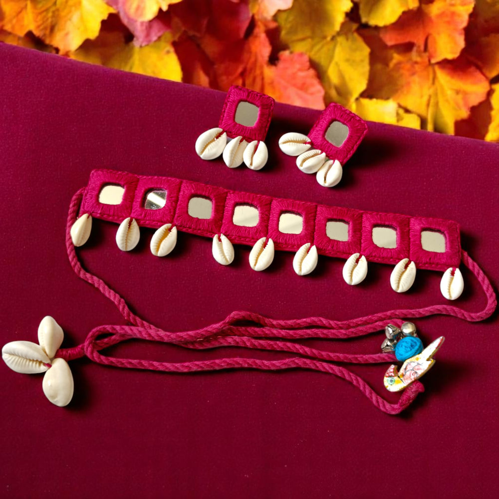 TelaNaari Pink Mirror & Shell Choker Set - TelaNaari