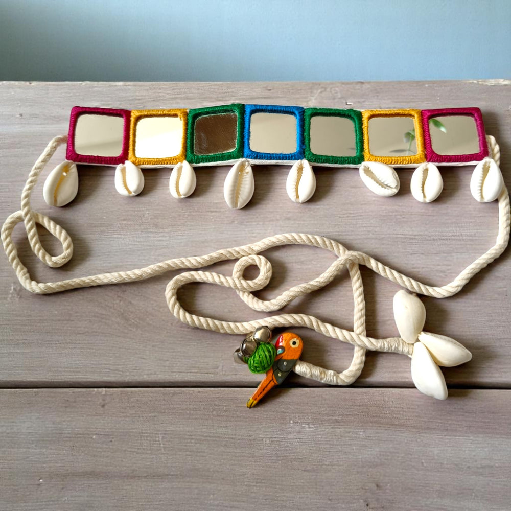 Tela Naari Pastel Mirror Work Shell Handmade Fabric Choker - TelaNaari