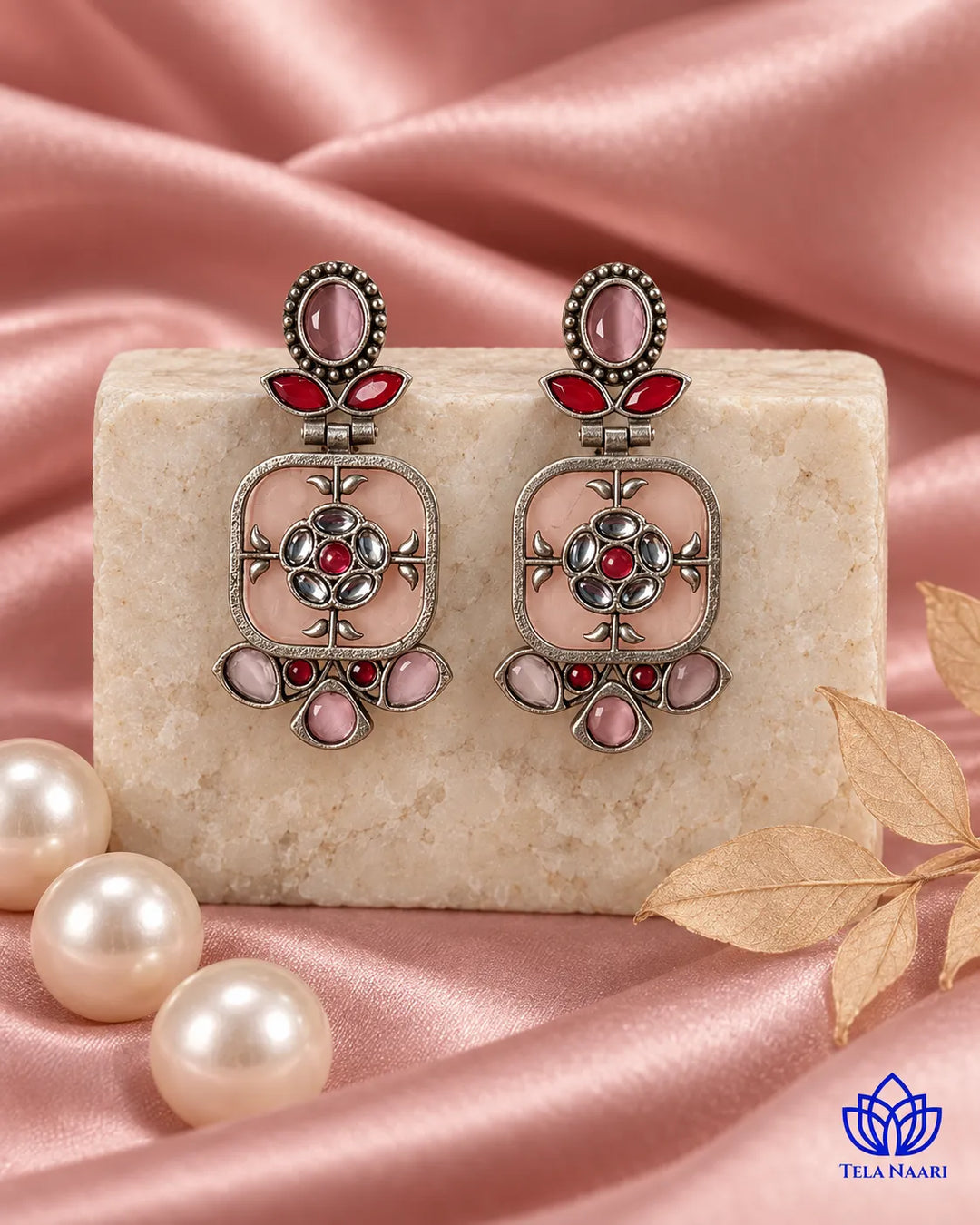 Gavi Silver Plated Pink Dangler Earrings