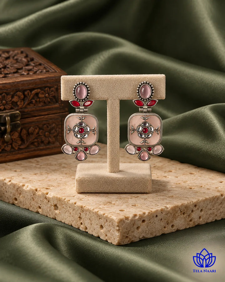 Gavi Silver Plated Pink Dangler Earrings