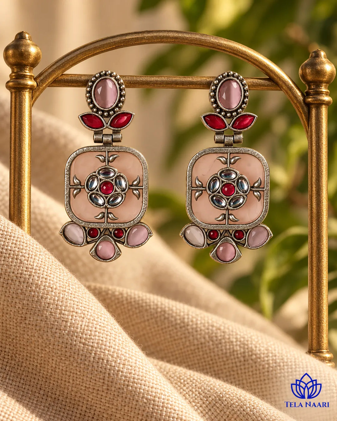 Gavi Silver Plated Pink Dangler Earrings