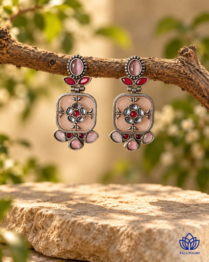 Gavi Silver Plated Pink Dangler Earrings