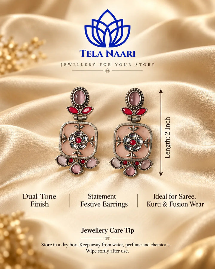 Gavi Silver Plated Pink Dangler Earrings