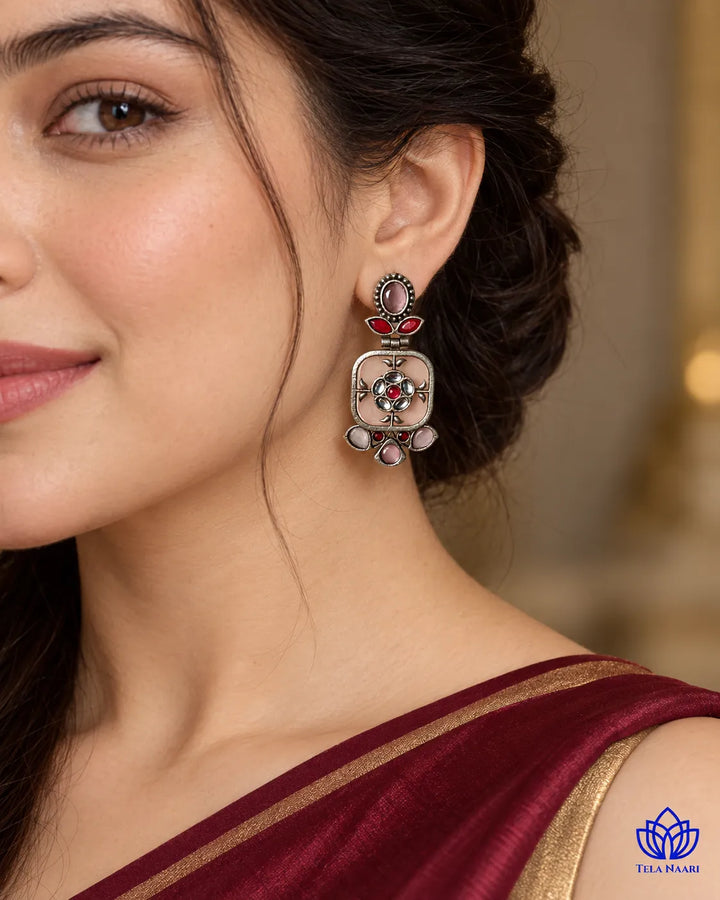 Gavi Silver Plated Pink Dangler Earrings