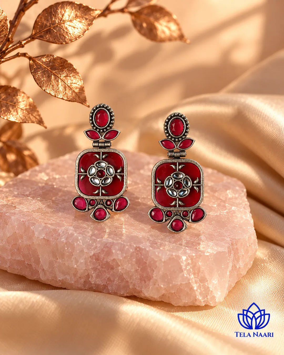 Gavi Silver Plated Red Dangler Earrings