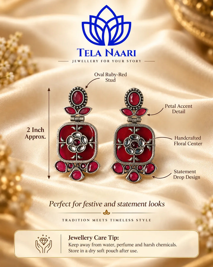 Gavi Silver Plated Red Dangler Earrings