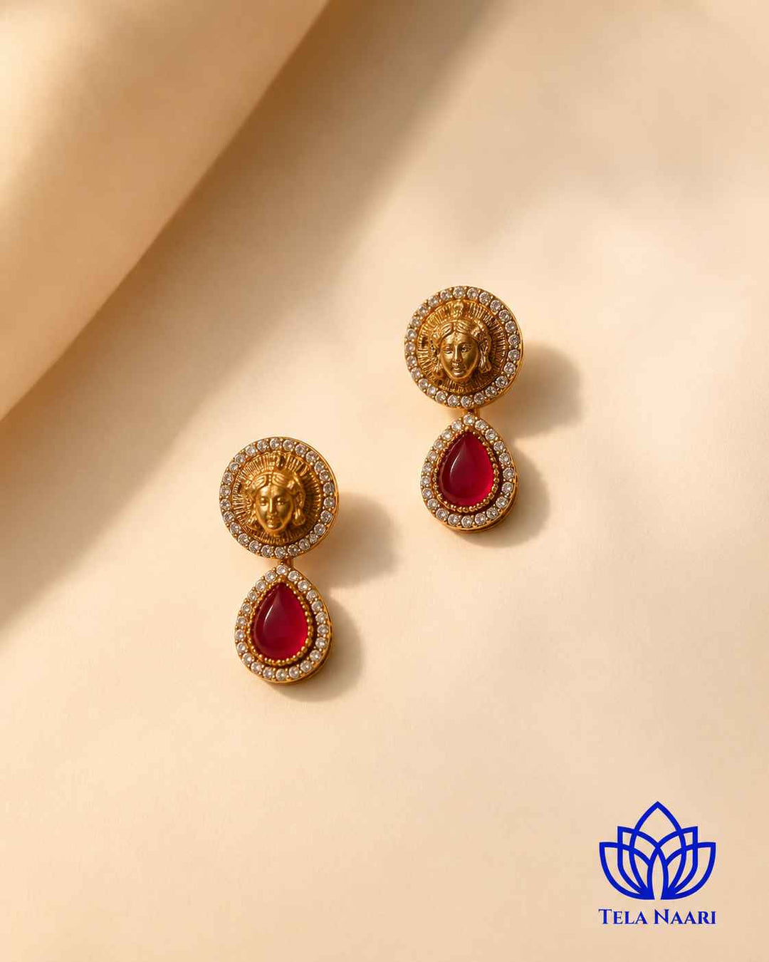 Premium Party Gold &amp; Ruby Red Stone Necklace Set