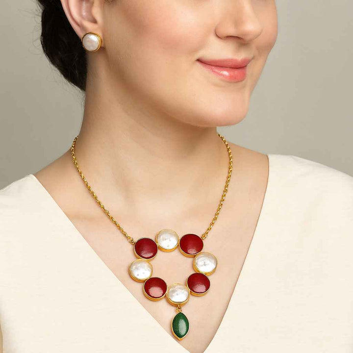 Telanaari Timeless Lucy Red Baroque Gold Plated Necklace Set