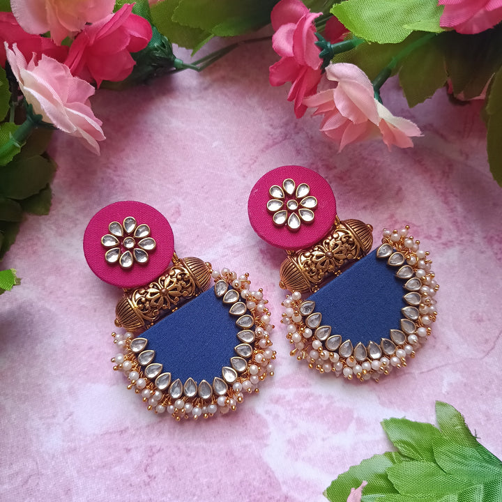 HANDMADE EARRINGS PINK & BLUE INAYA - TelaNaari