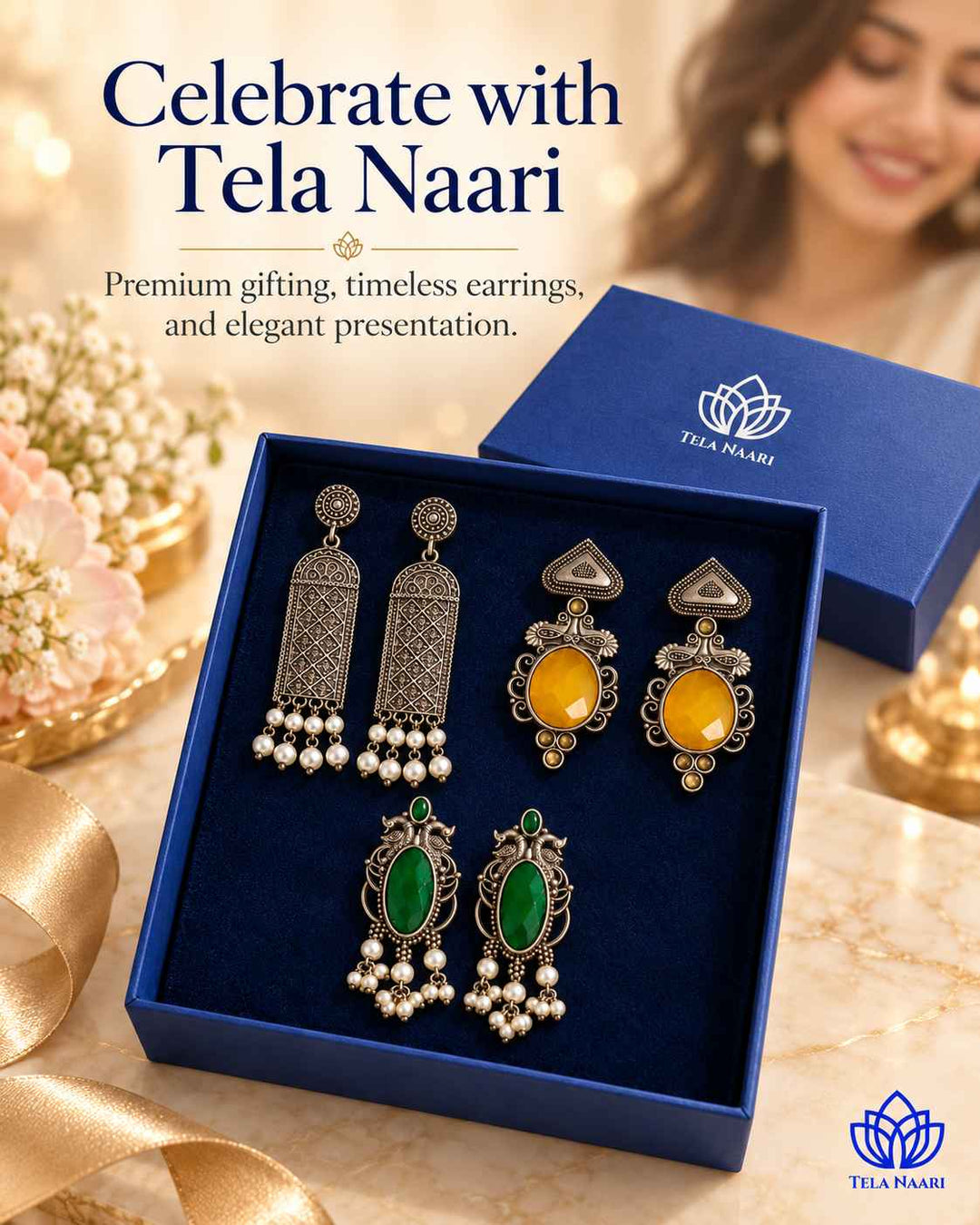 Lara - Premium Gift Hamper Box With 3 Pairs Of Earrings