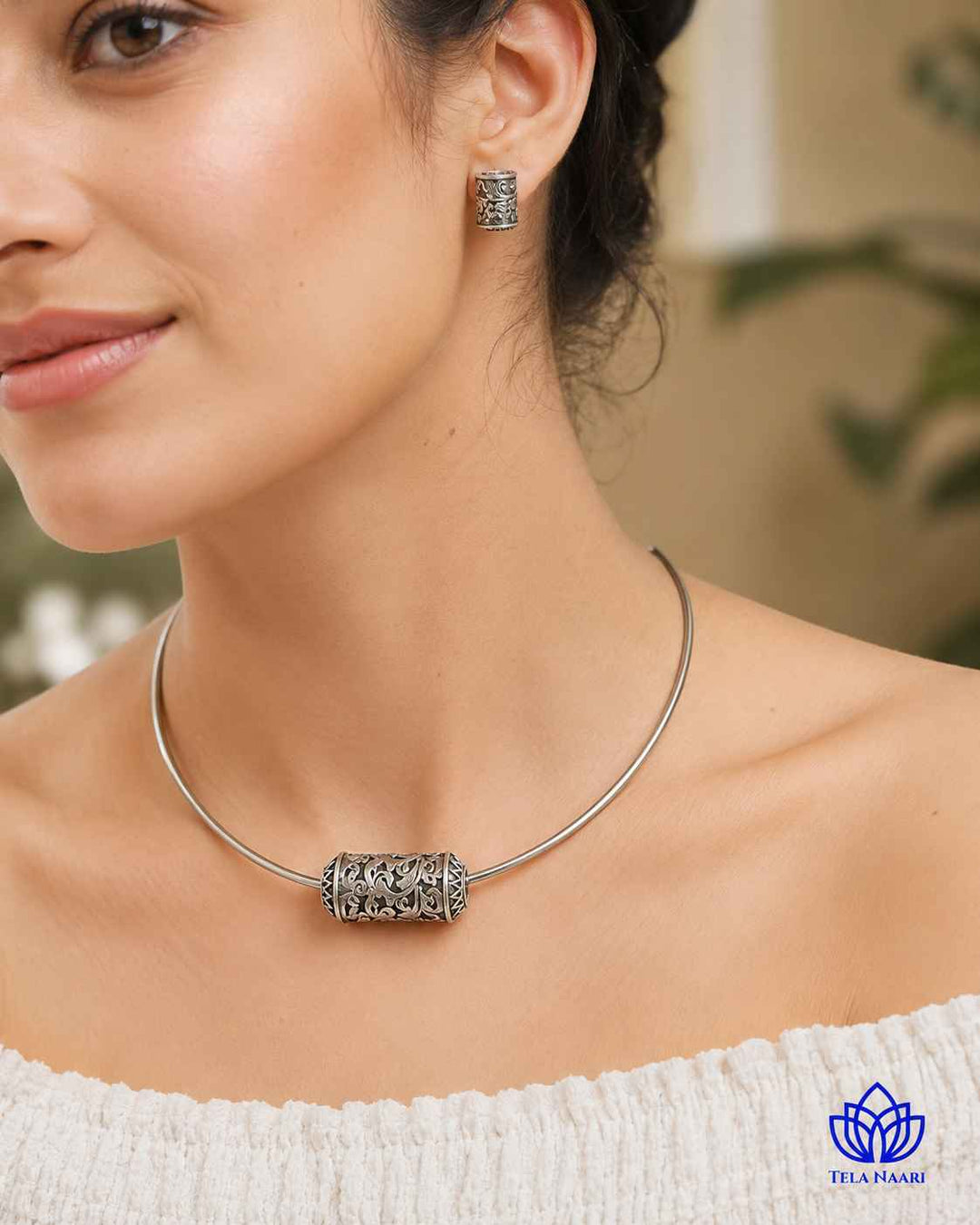 Bhoomi Silver Plated Open Choker Necklace Set