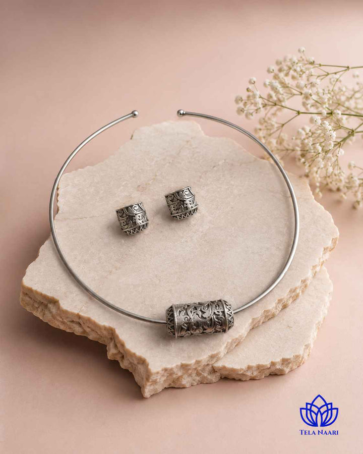 Bhoomi Silver Plated Open Choker Necklace Set