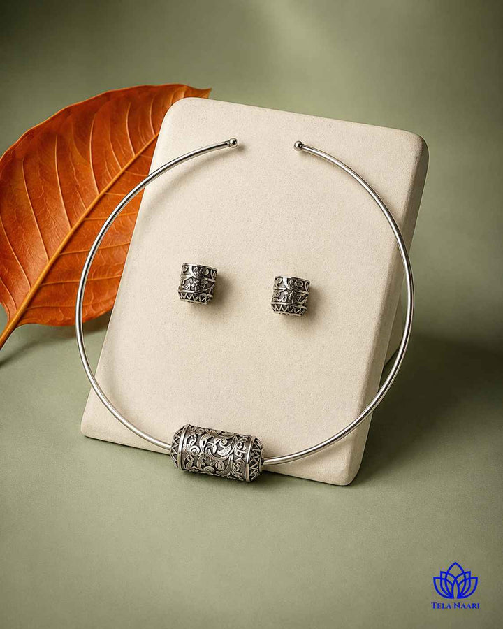 Bhoomi Silver Plated Open Choker Necklace Set