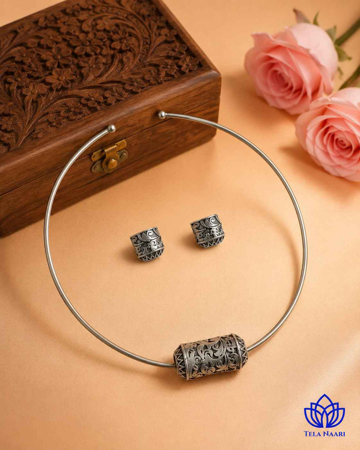 Bhoomi Silver Plated Open Choker Necklace Set