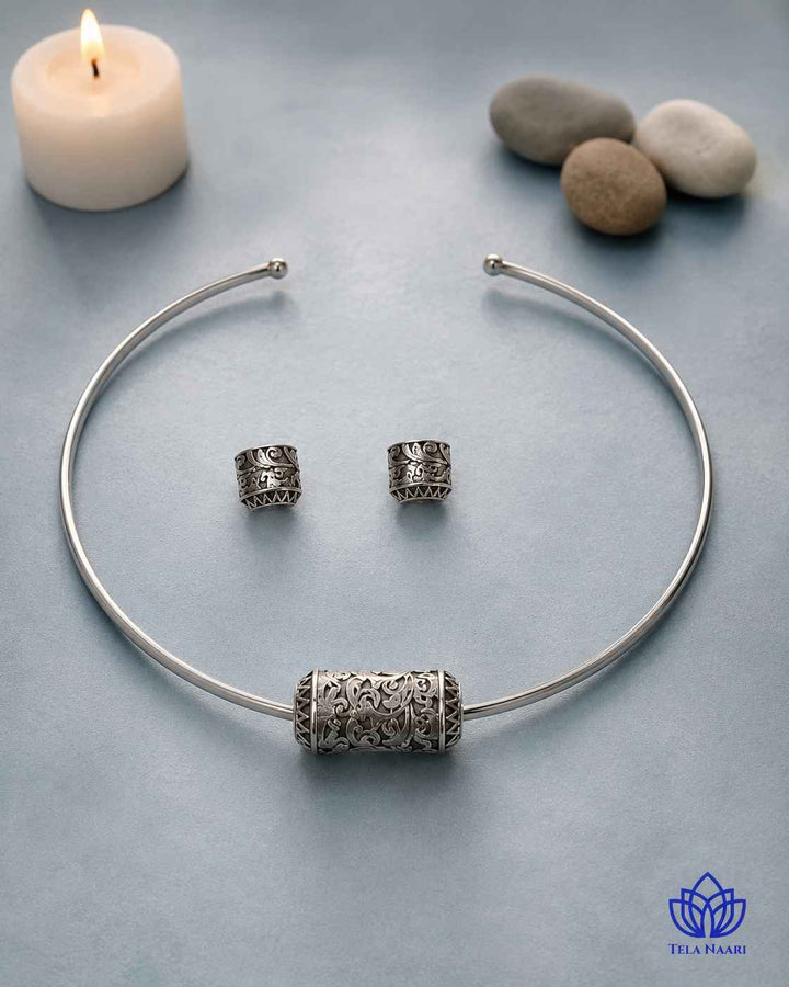 Bhoomi Silver Plated Open Choker Necklace Set